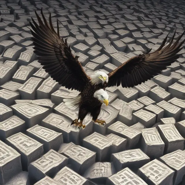 An eagle symbolizing auditing oversight flies above a tangled maze of financial records, reflecting the importance of transparency and regulation after Enron