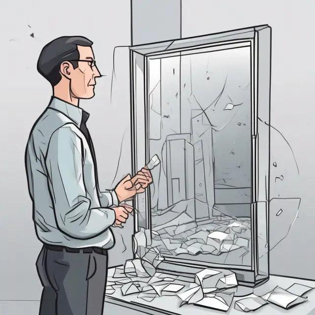 Auditor holding report: Unbroken mirror represents unqualified opinion, shattered mirror indicates qualified opinion