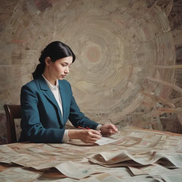An auditor meticulously crafting a tapestry with threads representing accurate financial data, ensuring transparency and trust.