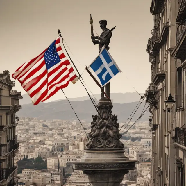 A balanced scale representing the economies of the United States, Spain, and Greece during austerity measures.