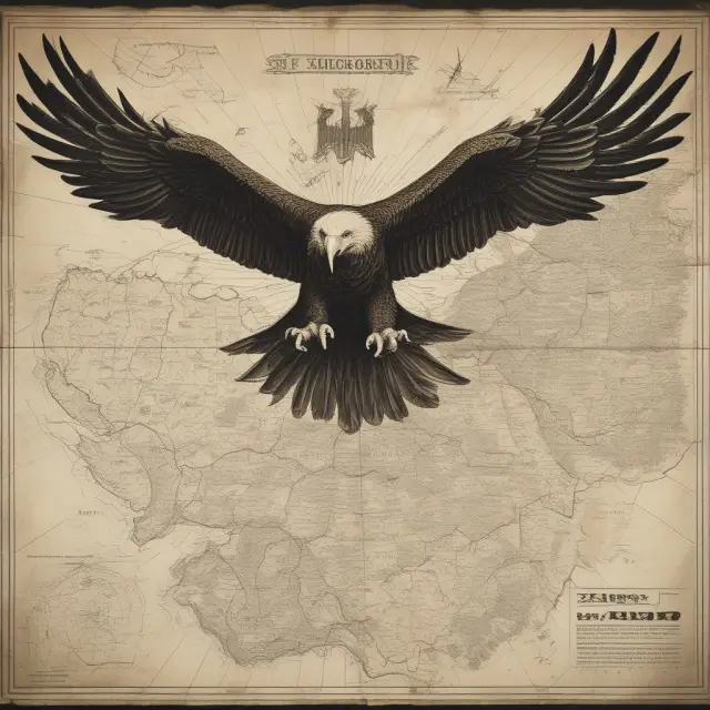 An eagle symbolizing Nazi Germany, surrounded by occupied territories contributing to its autarkic efforts.