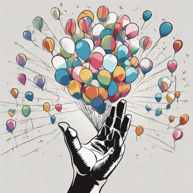 Hand releasing balloons representing resources in a global economy, illustrating the potential loss of economies of scale and division of labor due to autarky