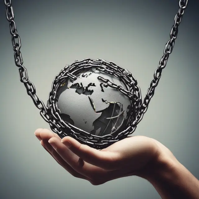 Image of a hand releasing a globe from chains with the text 