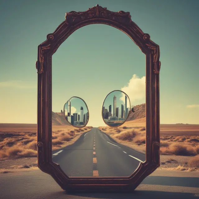 Image depicts the Durbin-Watson test mirroring past and future financial returns, symbolizing autocorrelation.
