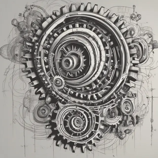 An intricate gear system symbolizing the economy, with stabilizers counteracting fluctuations in economic activity