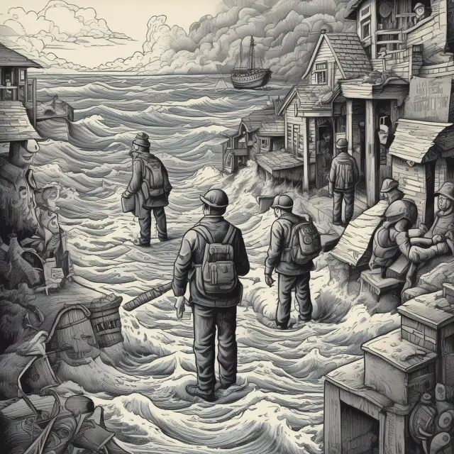 An image of tranquil water representing the economy with ripples symbolizing job losses, which are countered by an outstretched safety net (unemployment insurance) to maintain equilibrium