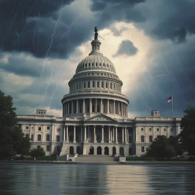 An automatic raincloud symbolizing automatic stabilizers and a legislative anchor representing discretionary fiscal policy, highlighting their interaction in managing economic fluctuations
