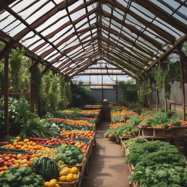 Table with assorted fruits and vegetables, symbolizing nourishment, and a sheltering roof protecting the food - Essential Expenditures on Food & Shelter