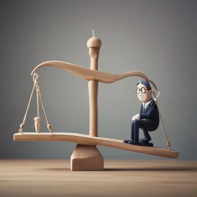 An ARIMA model depicted as a seesaw balancing advantages (weights on one side) and disadvantages (weights on the other side), emphasizing its importance in financial forecasting.