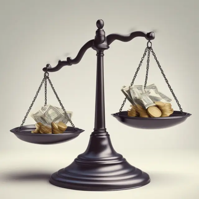 An institutional investor balancing scales represent their available balance, with funds flowing in various directions to illustrate managing cash flow and minimizing risks