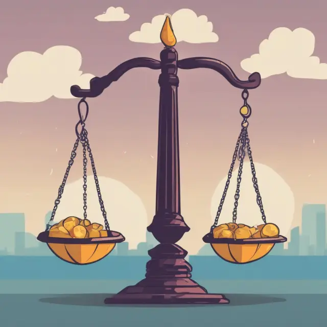 A balance scale floating on choppy financial waters, with weights tipping between gains and losses to depict fair value changes for available-for-sale securities