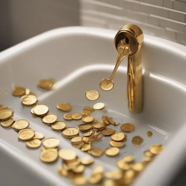 An image of a hotel room key with an ADR value symbolically flowing into a bathtub, where gold coins represent the RevPAR calculation