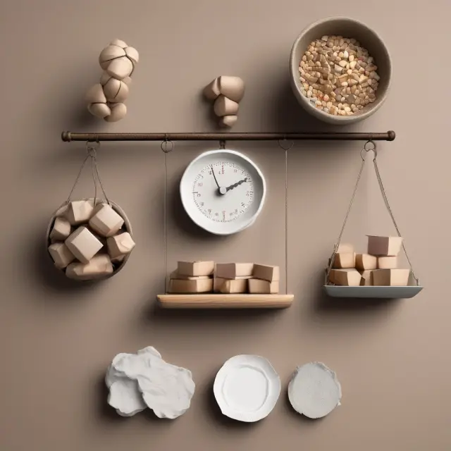Scale displays balanced average inventory: raw materials (work-in-progress) on one side and finished goods on the other