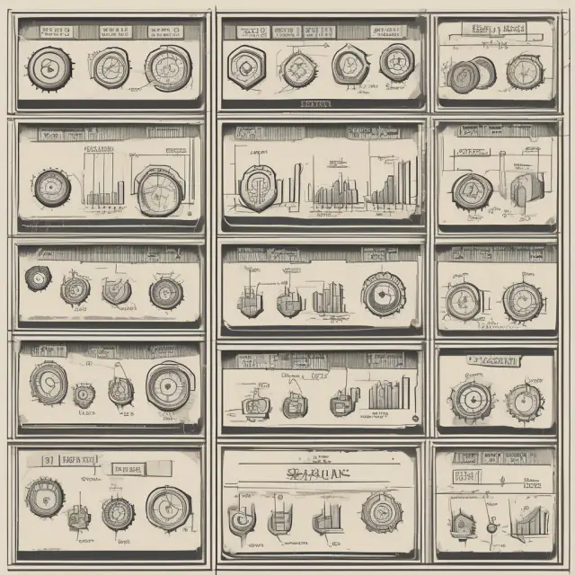 An intricate clockwork mechanism calculating inventory turnover ratio with gears representing COGS and average inventory.