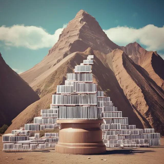 Image: A balance scale with a mountain of barcodes on one side and a smaller pile of products on the other, emphasizing the challenges in maintaining inventory balance.