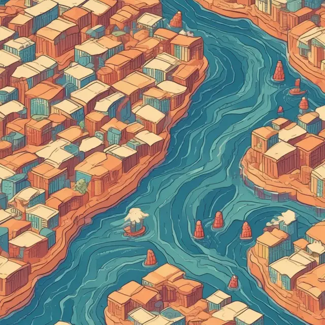 Visualization of average inventory represented as a meandering river, capturing inventory fluctuations