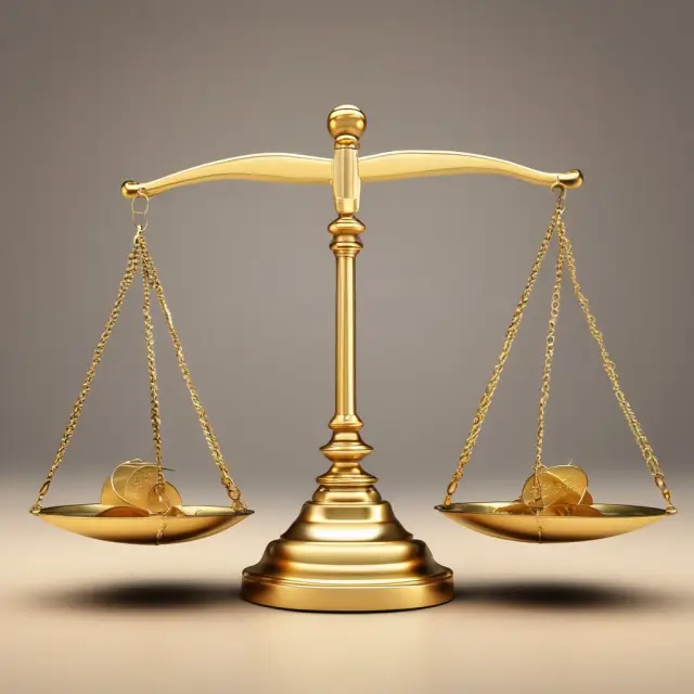 Two golden scales balanced on top of each other, one labeled 