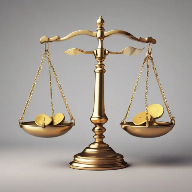Golden balance scales displaying two coins: one symbolizing efficient credit management, the other representing strong customer relationships.