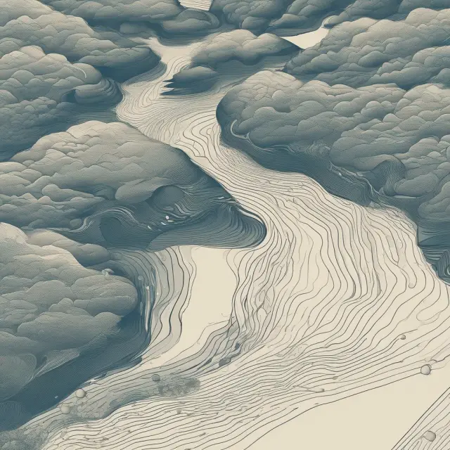 Image: A tranquil river symbolizing efficient average collection periods (smooth flow) contrasted with turbulent areas indicating delayed payments.