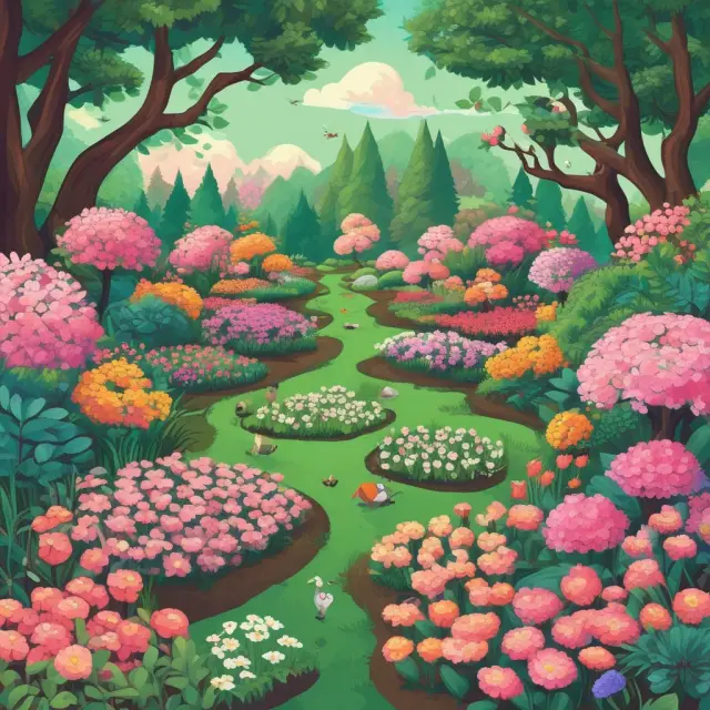 An enchanting garden showcases different cost basis methods (Average, FIFO, LIFO, High-Cost, Low-Cost) for mutual fund tax reporting