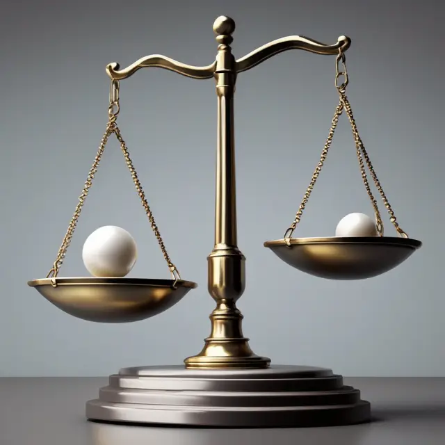 Scale with various pearls symbolizing different cost basis methods, balanced between a tax man