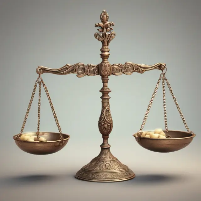 A balance scale with daily balances instead of weights; one pan representing advantages and the other pans showing disadvantages for the average daily balance credit card method