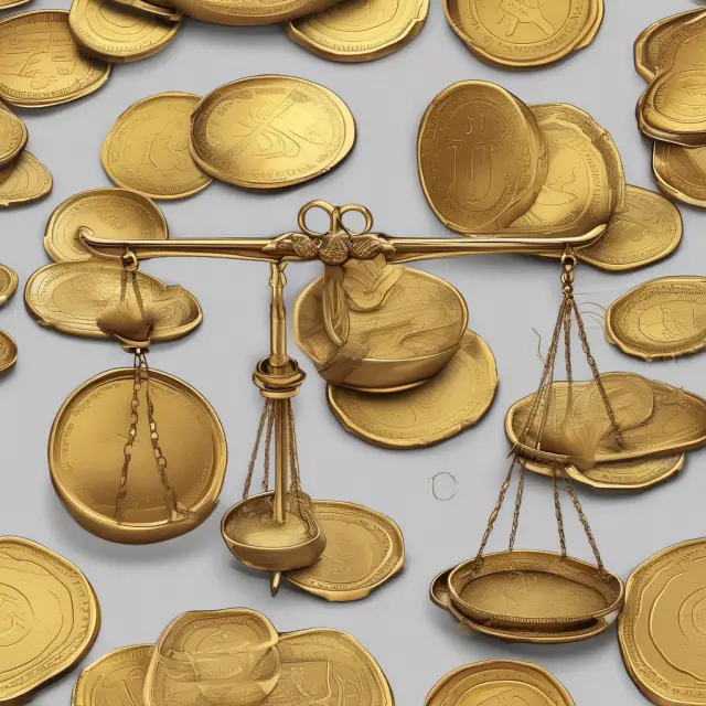 Two golden scales balanced with different coin piles, representing average daily and adjusted balance methods for calculating credit card interest.
