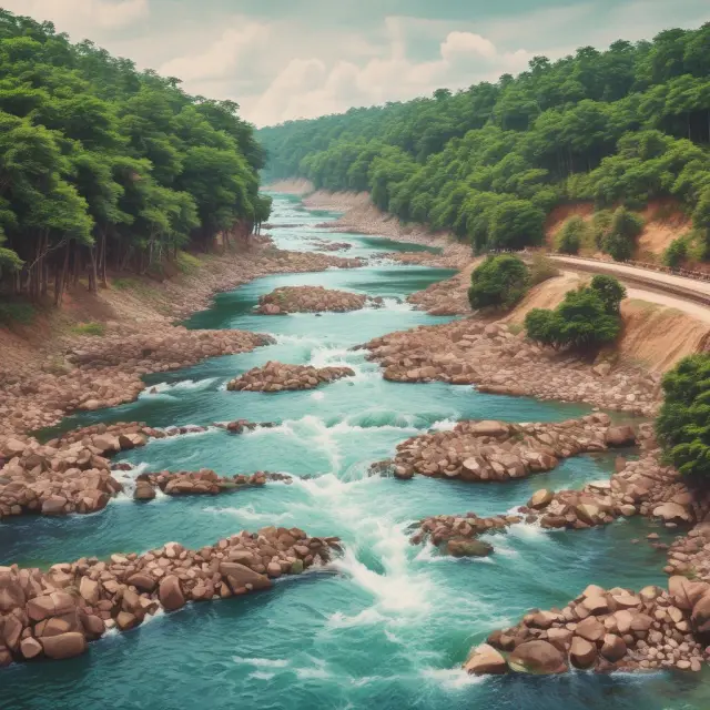 An ADTV river flowing through a landscape of stock charts, ebbing and flowing with market activity.