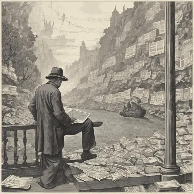 Trader analyzing ADTV for investment decisions, represented as a wise figure navigating currency rivers