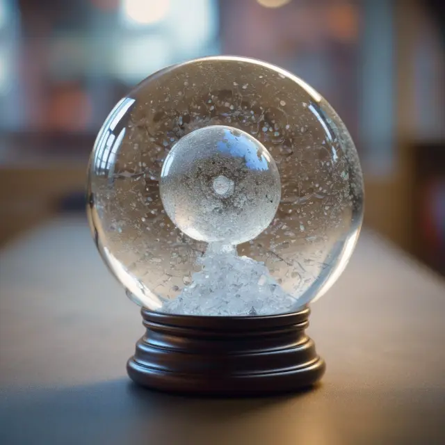 Crystal ball shatters to reveal cascading Walmart stock growth rates.