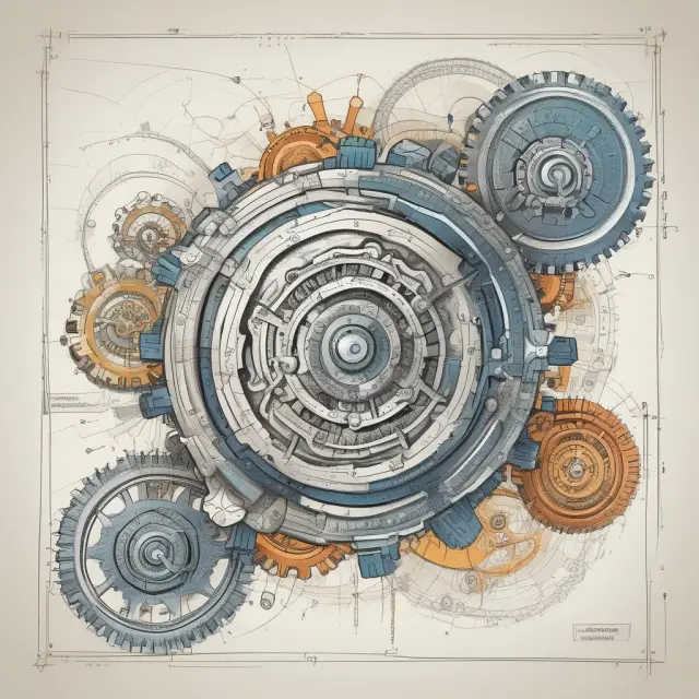 Two gears representing arithmetic and geometric mean interconnecting, symbolizing accurate investment growth calculation