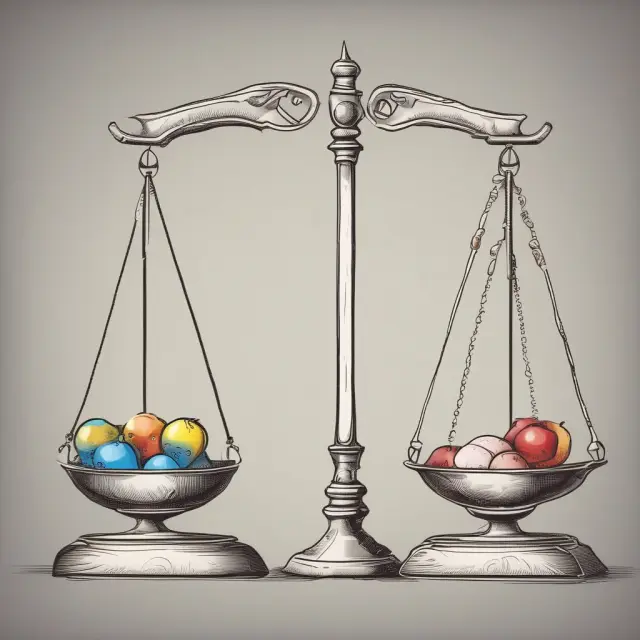 Two hands balance scales, each holding weights representing Arithmetic and Geometric means in finance