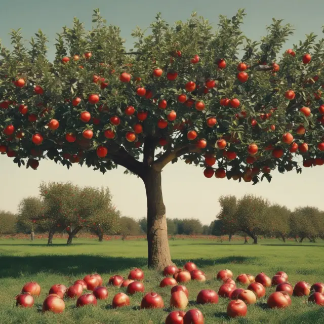 An apple orchard with various apples symbolizing industries, and a scale calculating the Average Selling Price (ASP)