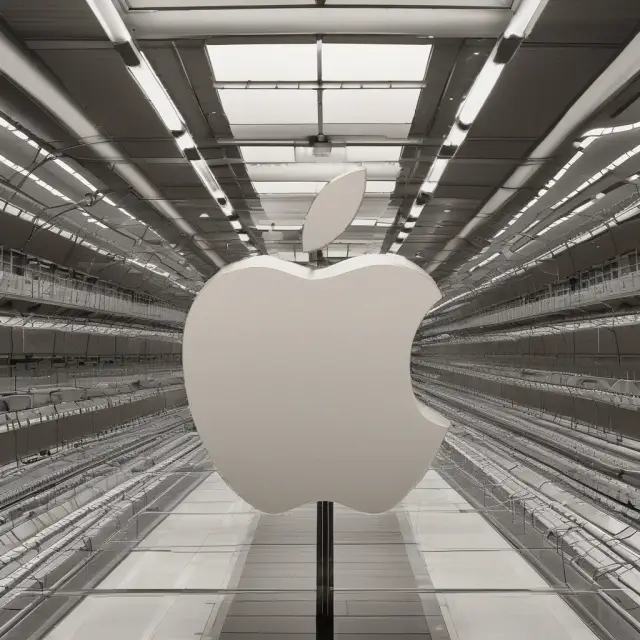 Apple logo surrounded by a graph depicting rising average selling prices and growing stock value
