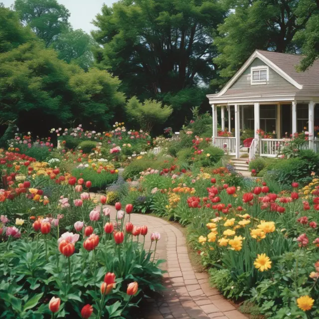 Vibrant garden bursting with baby boomers symbolizing population growth and the emergence of consumer culture after WWII.