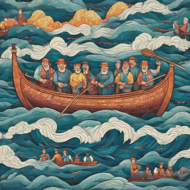 Baby boomers navigating an intricate investment mosaic, personifying the complexity of retirement planning with varying risk levels.
