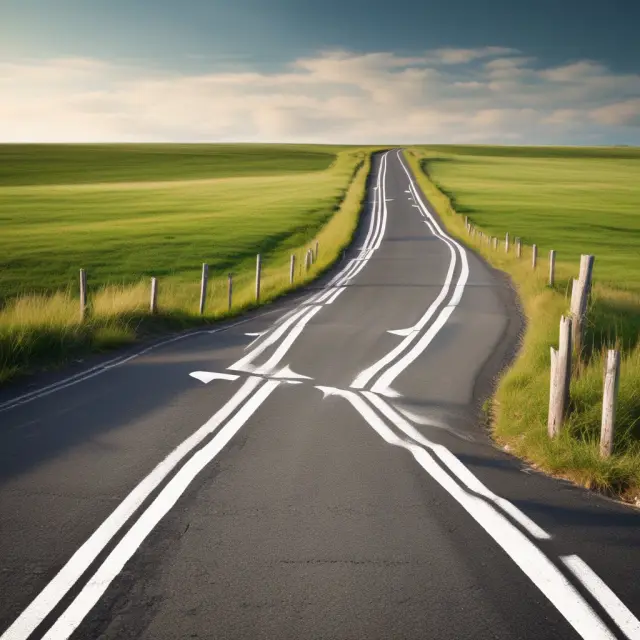 Baby boomer considering retirement, one path represents working longer for a more secure financial future and the other depicts retiring insecurely with limited savings