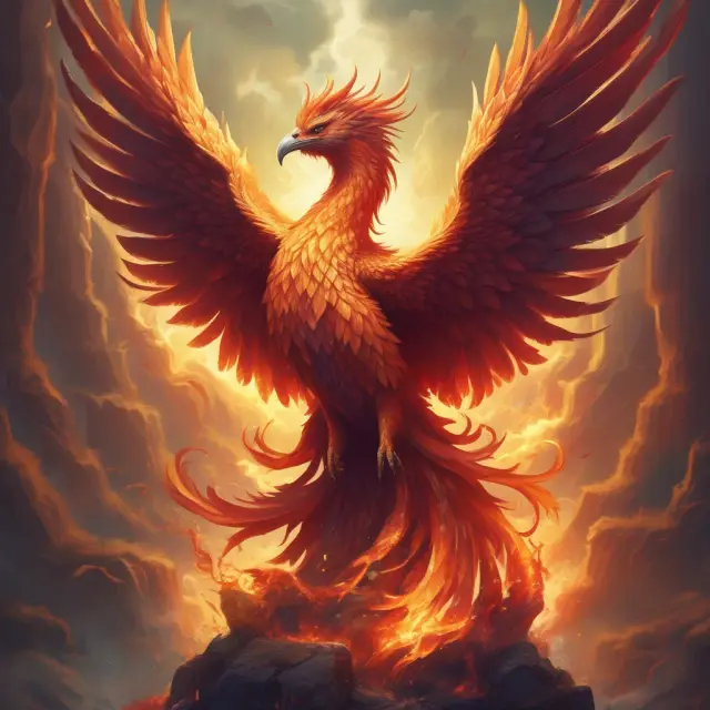 Majestic Phoenix rising from a pile of baby bonds, representing financial transformation and growth