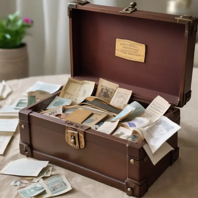 Opening of a time capsule, revealing a chest containing diverse baby bonds representing municipalities, corporations, and historical savings bonds