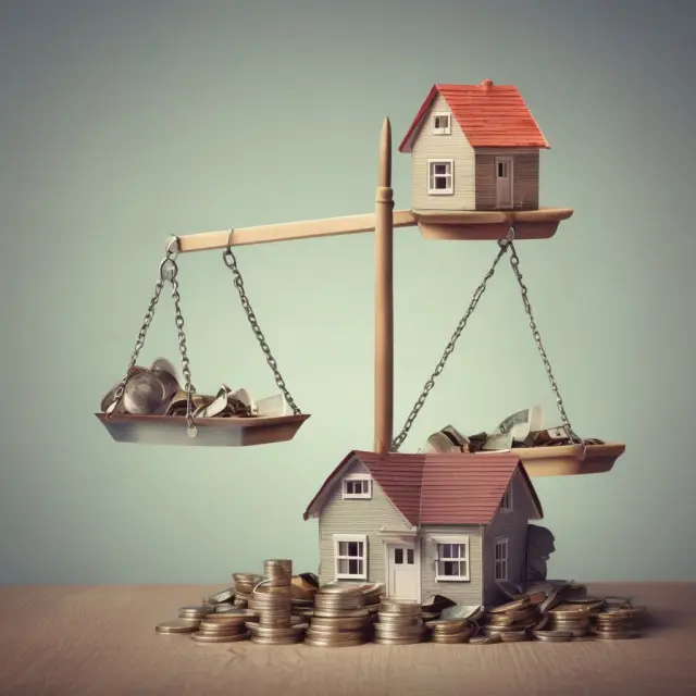 Two scales with front-end ratio (housing expenses) on one side and back-end ratio (total debts) on the other, representing a borrower