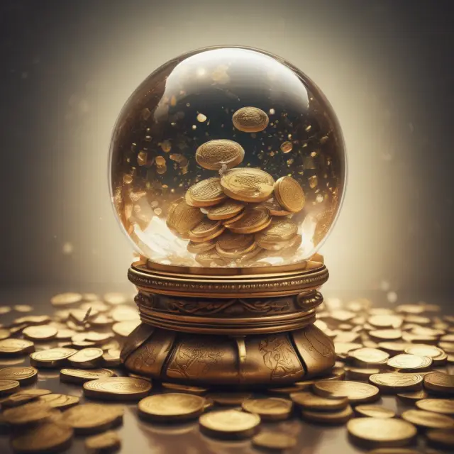 Crystal ball visualizing software backlog as a growing pile of gold coins representing future revenues