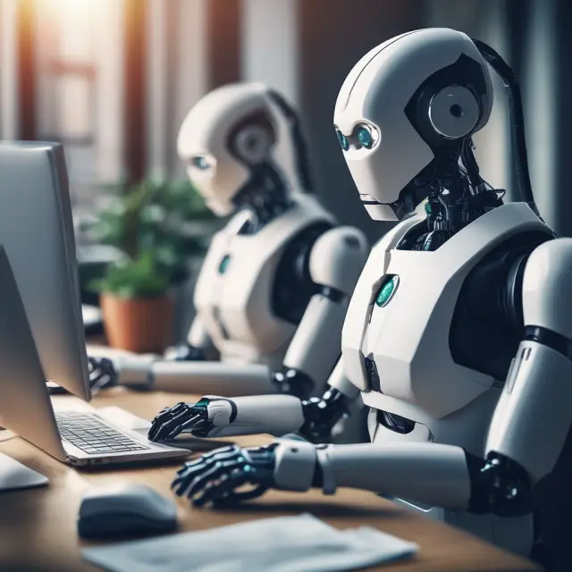 Back office associates collaborating with robotic compliance machines to maintain financial records and ensure regulations