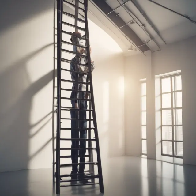 Person climbing ladder symbolizing career progression, transitioning from back to front office