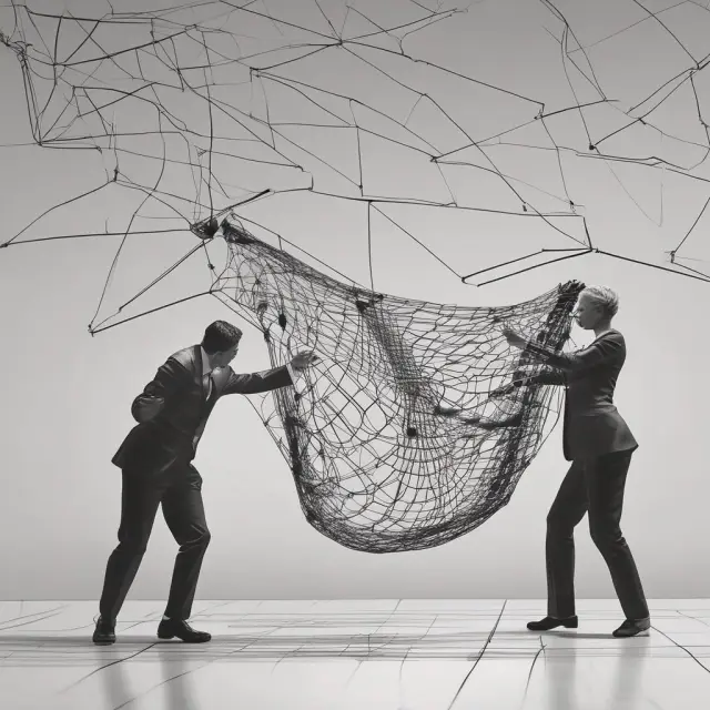 An underwriter (bank) holding a contract (safety net) with an issuer, symbolizing their partnership through a backstop agreement in securities offerings