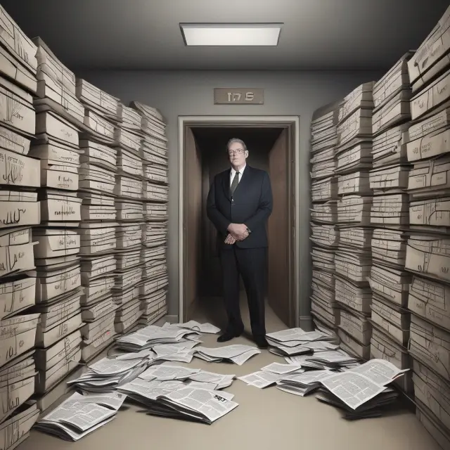 An IRS guardian safeguarding a vault of financial records and documents, illustrating the role of backup withholding in enforcing tax compliance.