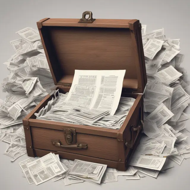 An image of a maze of papers symbolizing tax queries, leading to an open treasure chest representing refunds