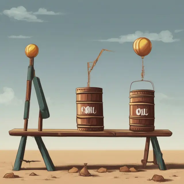 Futures contract and oil barrel on a seesaw, representing backwardated markets
