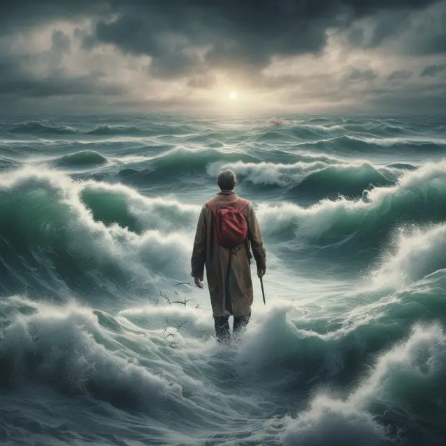 An investor in a rowboat navigates through choppy waters, using risk management tools as a compass to steer clear of backwardated market risks