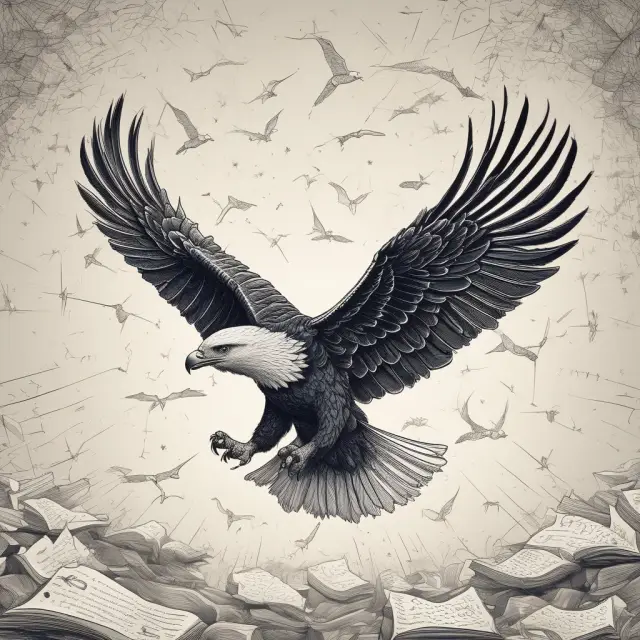 An eagle representing Amazon soars above a starry night sky, each star a book. Backward integration: Amazon Publishing.