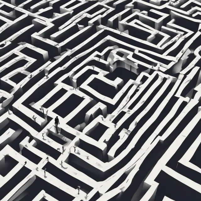 Person struggling in a maze with bad credit pack, unable to proceed due to dead ends, illustrating loan and credit card difficulties